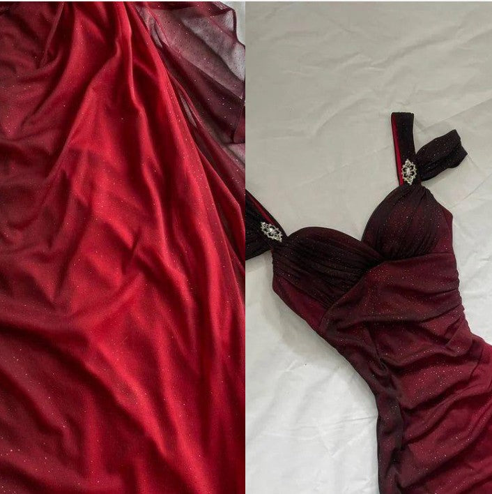 Affordable Party Dresses Under $160💜Elegant  Purple Glitter Ruffled Chiffon Prom Dresses ED01815