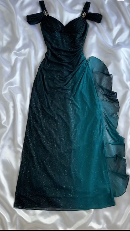 Affordable Party Dresses Under $160💜Elegant  Purple Glitter Ruffled Chiffon Prom Dresses ED01815