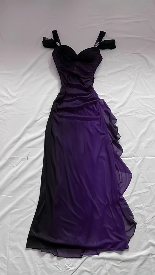 Affordable Party Dresses Under $160💜Elegant  Purple Glitter Ruffled Chiffon Prom Dresses ED01815