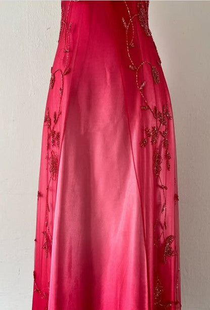 Gothic Vintage Prom Dress Under $170🩵Gorgeous Spaghetti Straps Beading Applique Gradient Blue Sleeveless Long Evening Dress  ED01816