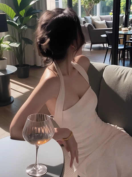 French style backless halter neck dress ED0181