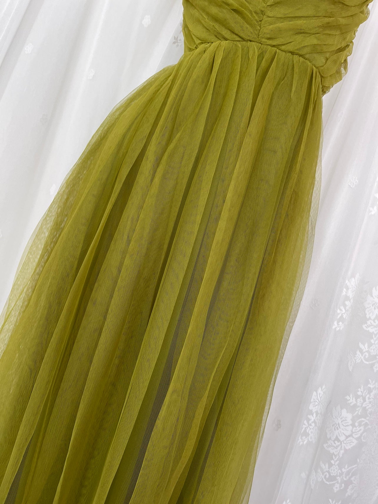 A-Line Olive Green Spaghetti Strap Tulle Long Prom Dress Sweet Birthday Evening Dress ED01834