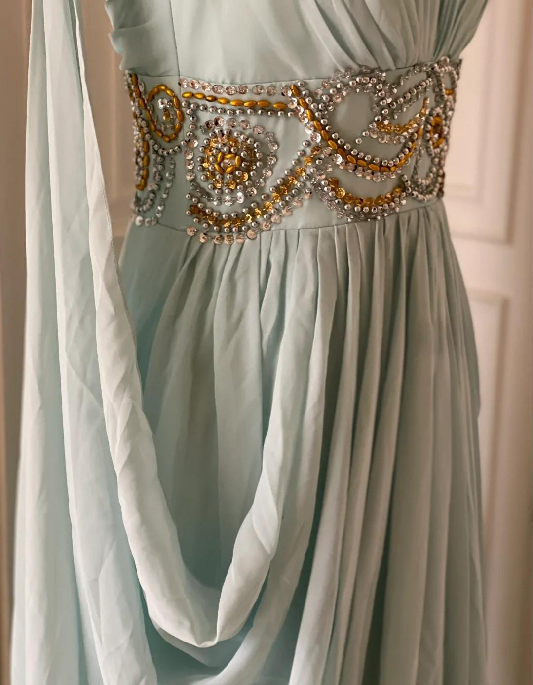 Vintage Tiffany Blue V-neck A-Line Beaded Chiffon Long Prom Dress Evening Dress Wedding Dress ED01839