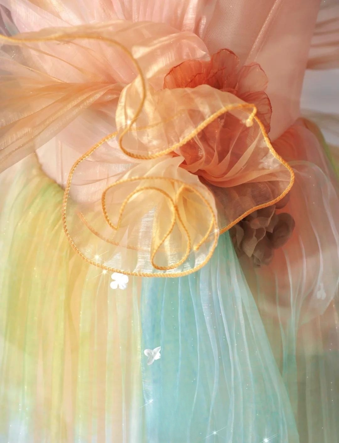 Beautiful Multicolor Strapless A-Line Tulle Long Prom Dress Wedding Dress Birthday Dress ED01842