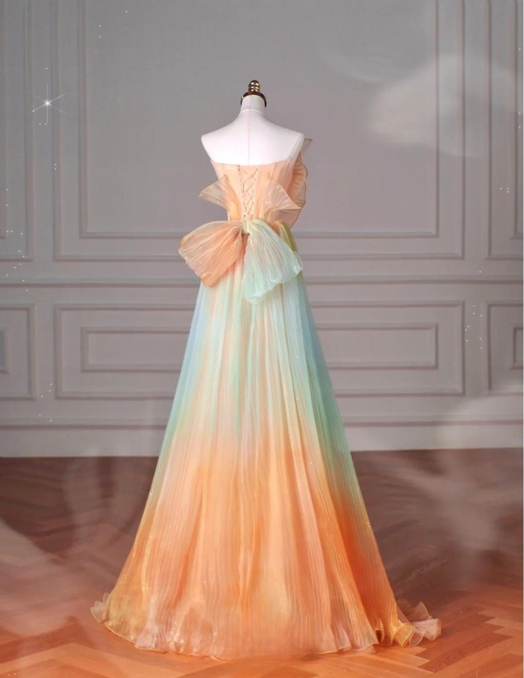 Beautiful Multicolor Strapless A-Line Tulle Long Prom Dress Wedding Dress Birthday Dress ED01842