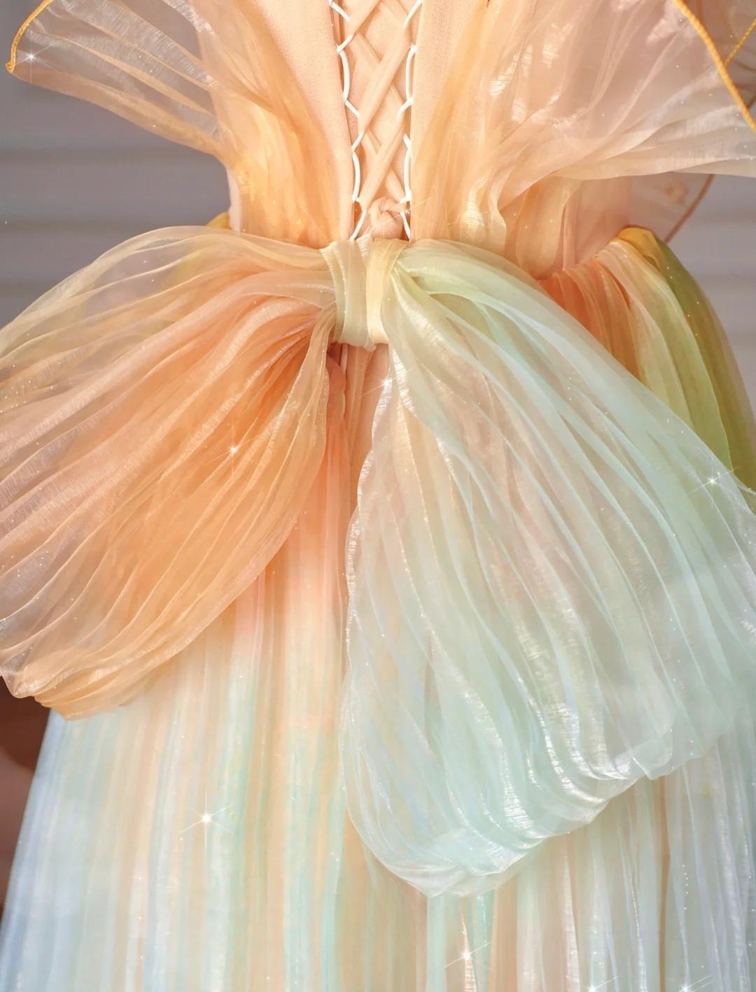 Beautiful Multicolor Strapless A-Line Tulle Long Prom Dress Wedding Dress Birthday Dress ED01842