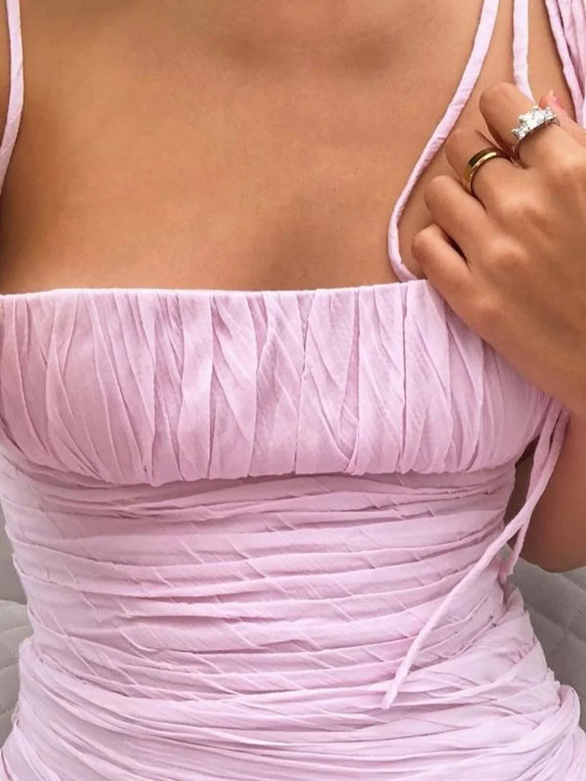 Elegant Mermaid Spaghetti Straps Floor Length Sleeveless Pink Prom Dress  ED01845
