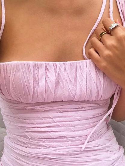 Elegant Mermaid Spaghetti Straps Floor Length Sleeveless Pink Prom Dress  ED01845