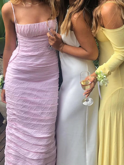 Elegant Mermaid Spaghetti Straps Floor Length Sleeveless Pink Prom Dress  ED01845