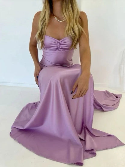 Elegant Lilac Dresses Gowns Evening Dresses Spaghetti Straps Long Prom Dress Satin Formal Party Dress ED01849