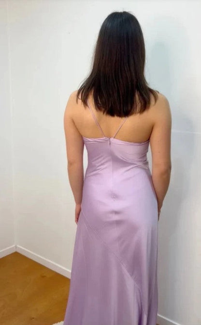 Elegant Lilac Dresses Gowns Evening Dresses Spaghetti Straps Long Prom Dress Satin Formal Party Dress ED01849