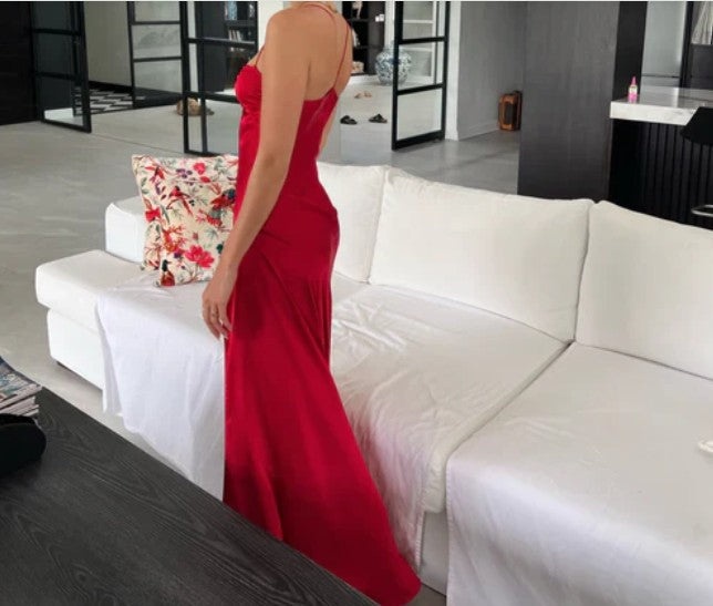 Elegant Lilac Dresses Gowns Evening Dresses Spaghetti Straps Long Prom Dress Satin Formal Party Dress ED01849