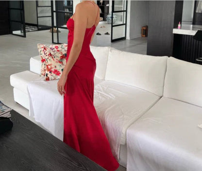 Elegant Lilac Dresses Gowns Evening Dresses Spaghetti Straps Long Prom Dress Satin Formal Party Dress ED01849