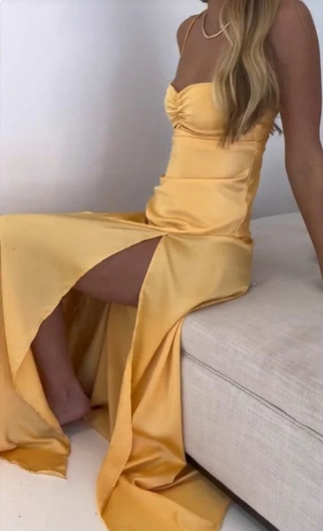 Elegant Lilac Dresses Gowns Evening Dresses Spaghetti Straps Long Prom Dress Satin Formal Party Dress ED01849