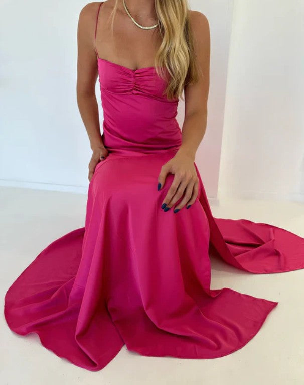 Elegant Lilac Dresses Gowns Evening Dresses Spaghetti Straps Long Prom Dress Satin Formal Party Dress ED01849