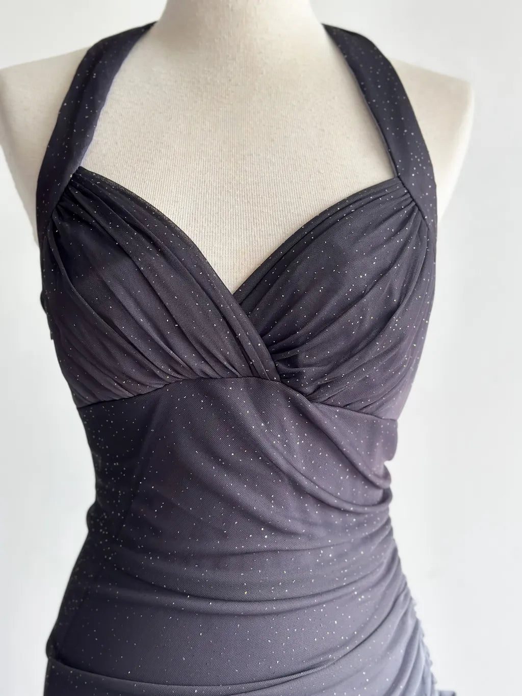 Sparkling Gradient Dark Gray Halter Neck Ruffle Sheath Prom Dress Birthday Dress ED01851