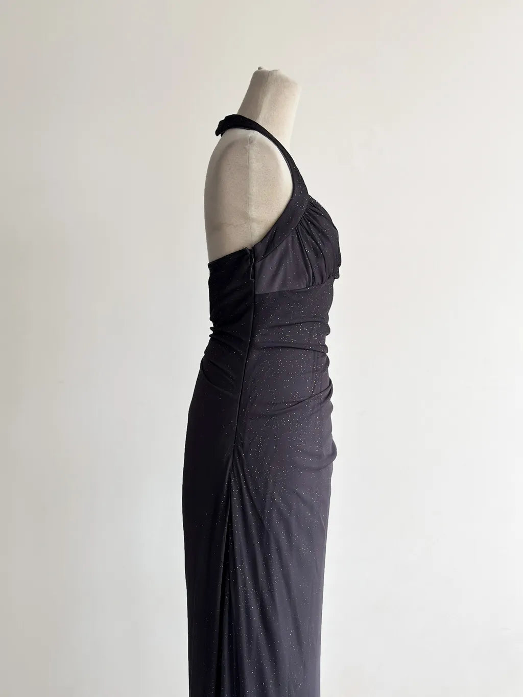 Sparkling Gradient Dark Gray Halter Neck Ruffle Sheath Prom Dress Birthday Dress ED01851