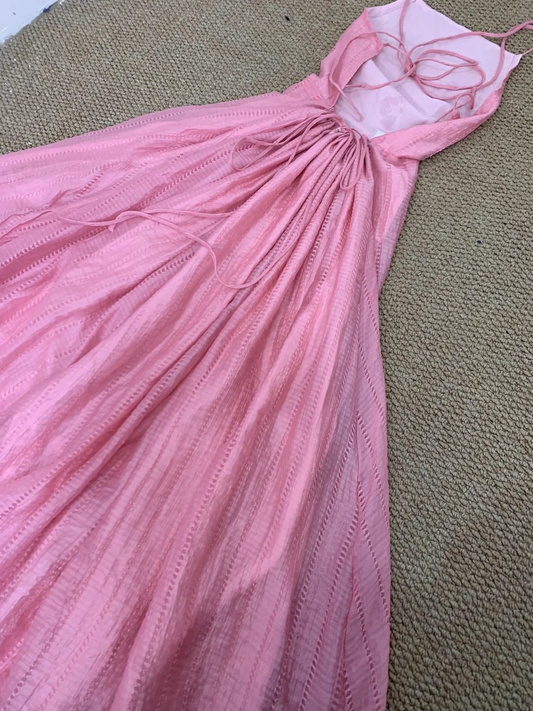 Cute Pink A-Line Chiffon Spaghetti Strap Backless Long Prom Dress Party Dress ED01852