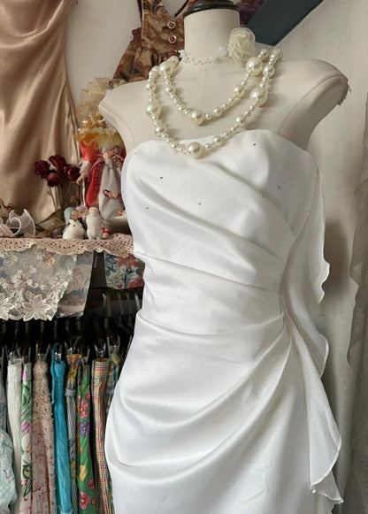 White Elegant Sheath Strapless Chiffon Prom Dress Birthday Dress ED01854