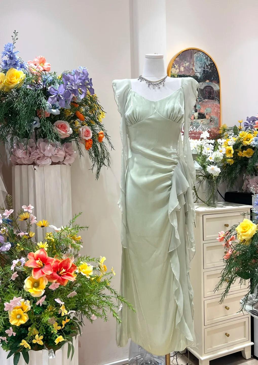 Gentle Pink Ruffled Bodycon Dress Chiffon V-Neck Ball Dress Birthday Dress ED01859