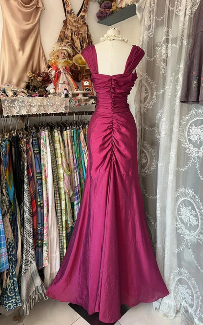 Gorgeous Dark Pink Mermaid Pleated Satin Irregular Neckline Ball Dress Birthday Dress ED01862