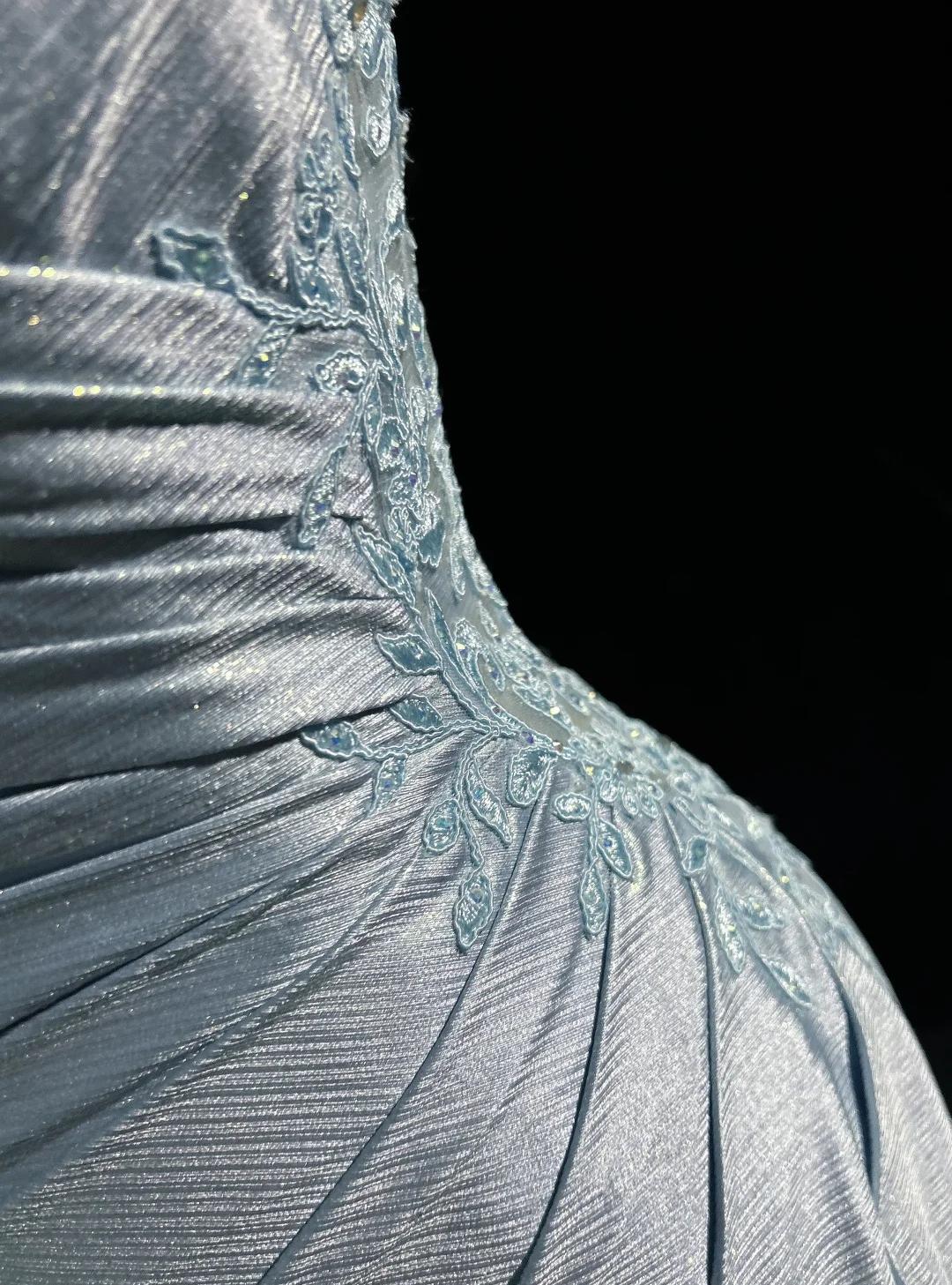 Beautiful Spaghetti Strap Mermaid Glitter Satin Long Prom Backless Applique Evening Gown Simple Wedding Dress ED01863