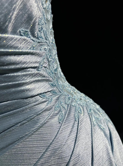 Beautiful Spaghetti Strap Mermaid Glitter Satin Long Prom Backless Applique Evening Gown Simple Wedding Dress ED01863