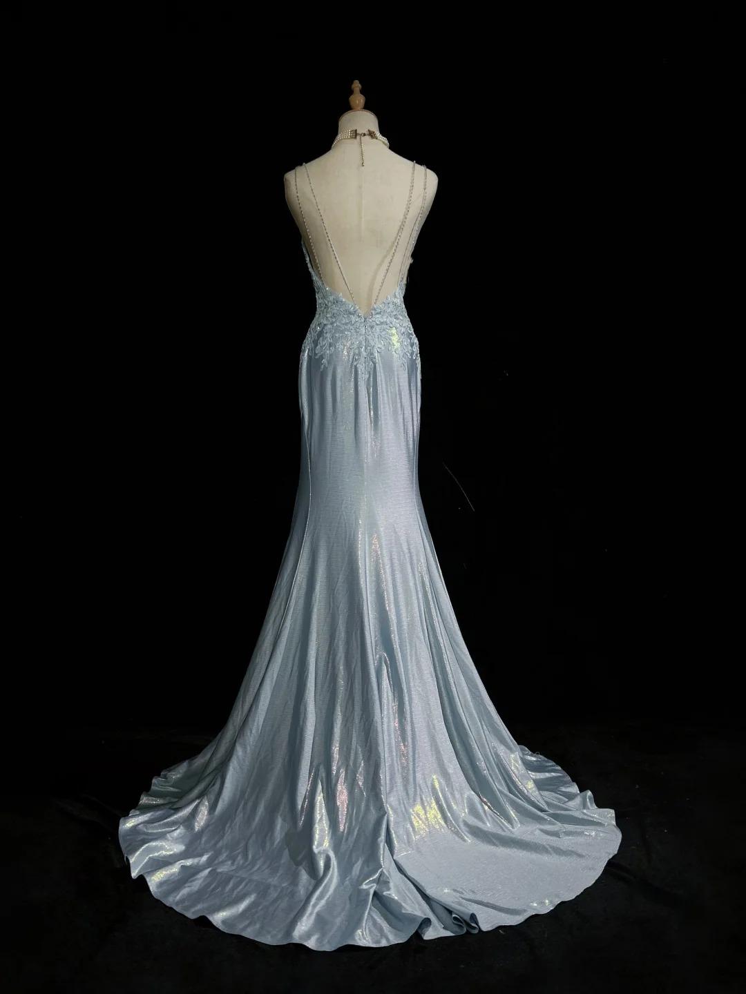 Beautiful Spaghetti Strap Mermaid Glitter Satin Long Prom Backless Applique Evening Gown Simple Wedding Dress ED01863