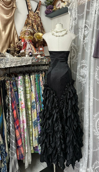 Black Temperament Sweetheart Neck Mermaid Satin Prom Dress Birthday Dress Formal Evening Dress ED01865