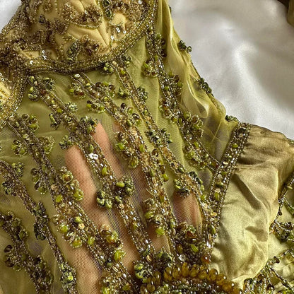 Vintage Gold Spaghetti Strap Silk Sheath Prom Dresses Beaded Evening Gowns with Scarf ED01866