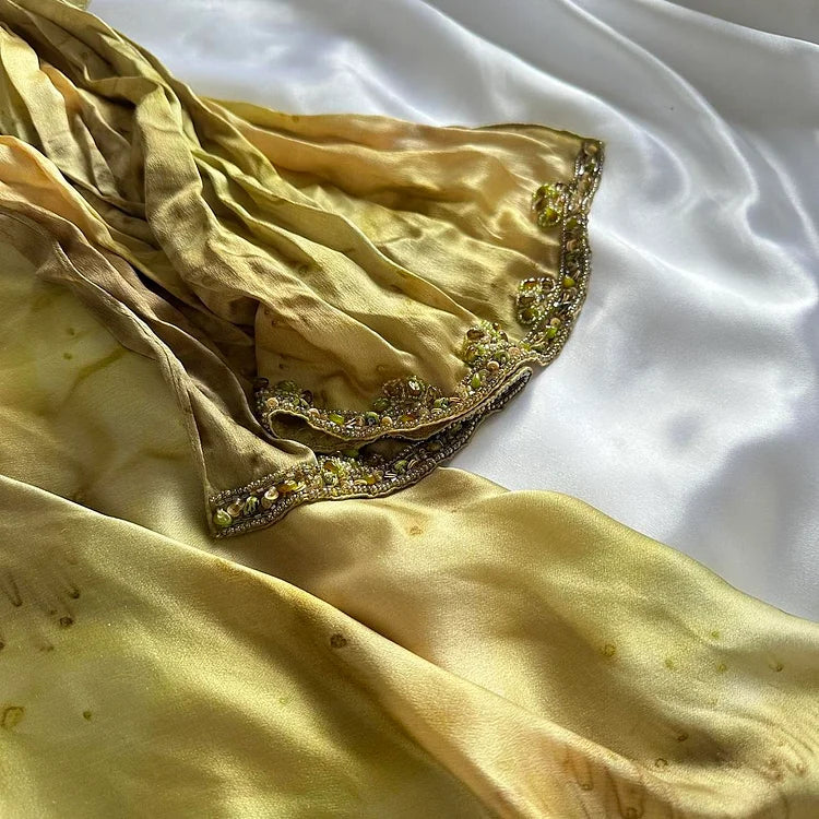 Vintage Gold Spaghetti Strap Silk Sheath Prom Dresses Beaded Evening Gowns with Scarf ED01866