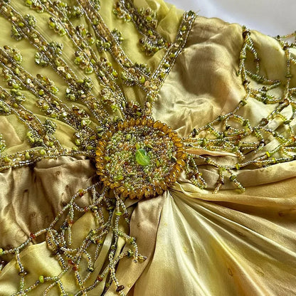 Vintage Gold Spaghetti Strap Silk Sheath Prom Dresses Beaded Evening Gowns with Scarf ED01866