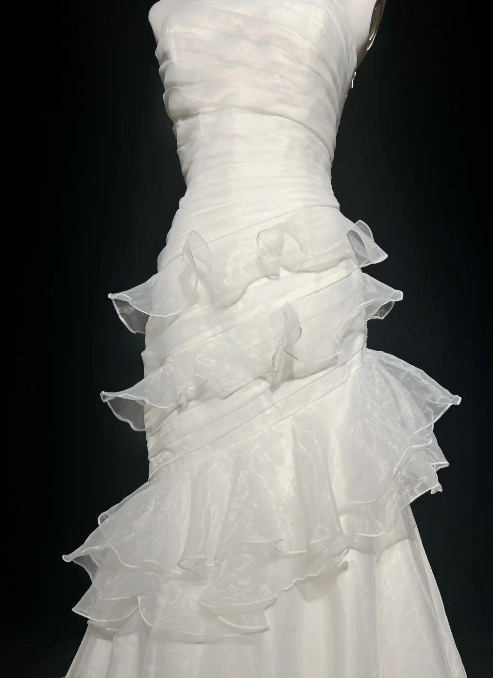 Stunning White Strapless Mermaid Organza Long Prom Dress Simple Wedding Dress ED01872