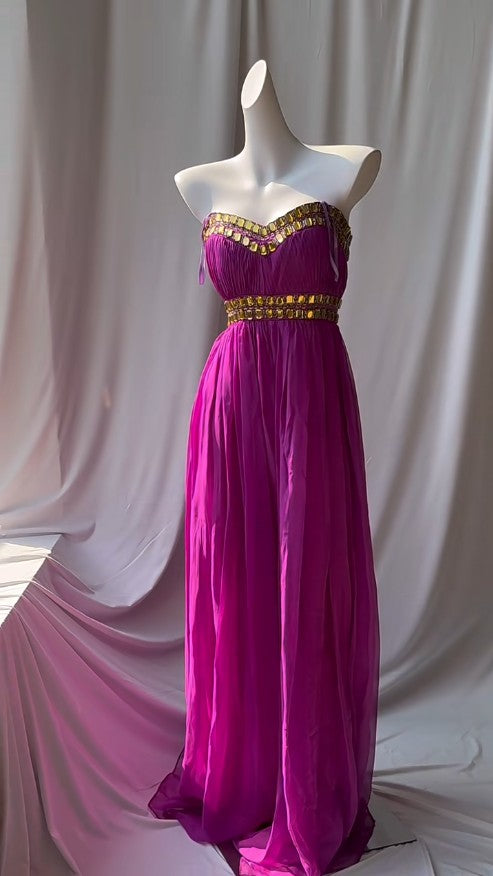 Fuchsia Sweetheart Neckline Retro Chiffon Ball gown Bright Wedding Dress ED01875