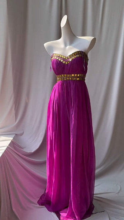 Fuchsia Sweetheart Neckline Retro Chiffon Ball gown Bright Wedding Dress ED01875