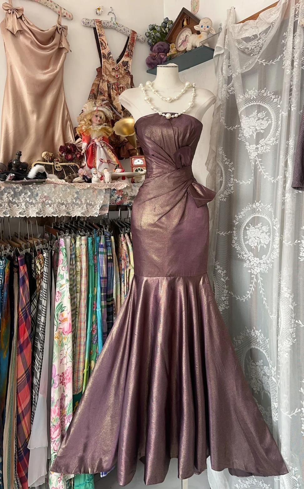 Unique Mermaid Strapless Glitter Satin Ball Dress Beautiful Birthday Evening Dress ED01877