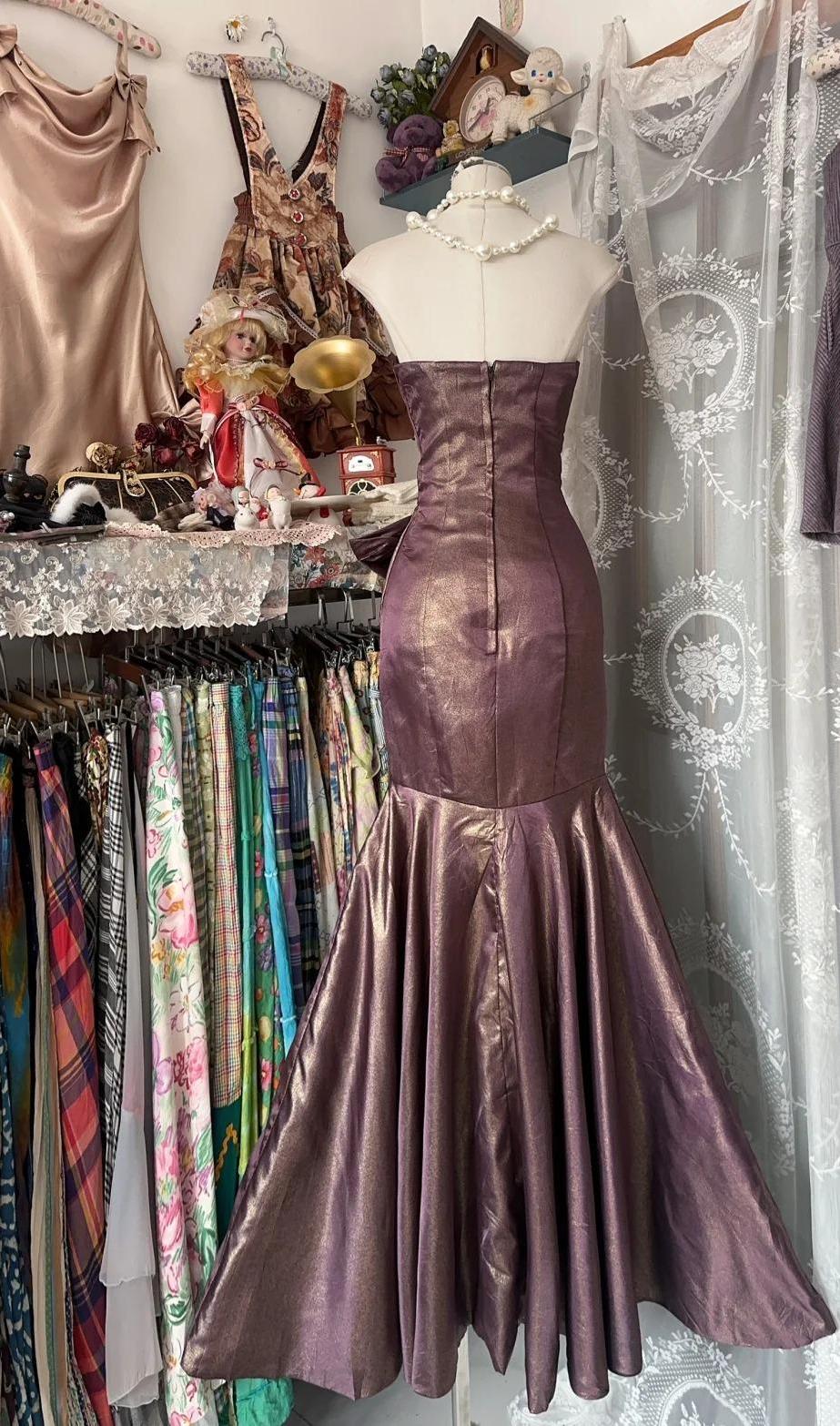 Unique Mermaid Strapless Glitter Satin Ball Dress Beautiful Birthday Evening Dress ED01877