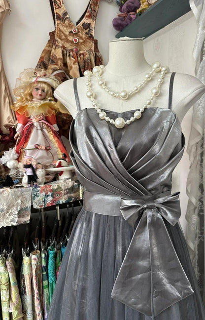 Cute Silver Grey A-Line Spaghetti Straps Tulle Satin Long Prom Dress Gorgeous Birthday Dress Evening Dress ED01878