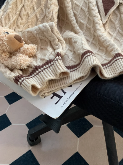 Navy collar preppy style bear women's long sleeve sweater ED0187