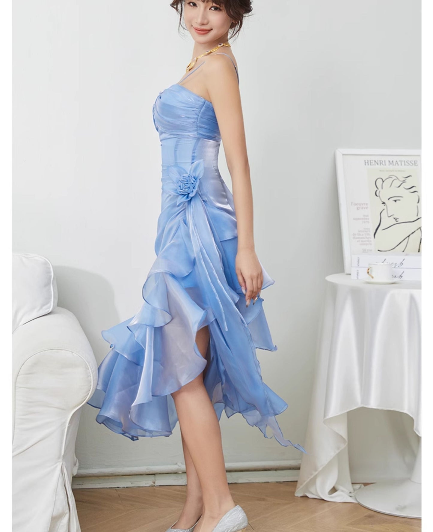 Sweet Blush Pink Spaghetti Straps Sleeveless Chiffon Prom Dress Vintage Birthday Evening Dress ED01881