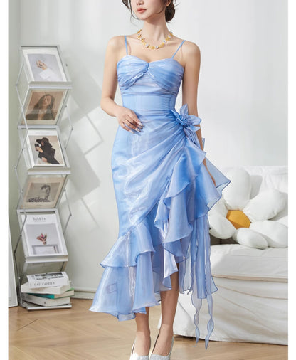 Sweet Blush Pink Spaghetti Straps Sleeveless Chiffon Prom Dress Vintage Birthday Evening Dress ED01881