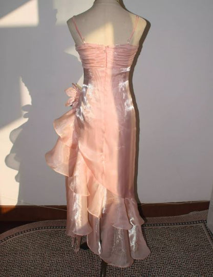 Sweet Blush Pink Spaghetti Straps Sleeveless Chiffon Prom Dress Vintage Birthday Evening Dress ED01881