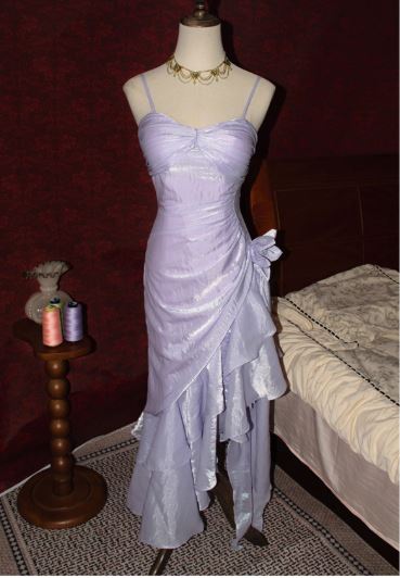 Sweet Blush Pink Spaghetti Straps Sleeveless Chiffon Prom Dress Vintage Birthday Evening Dress ED01881