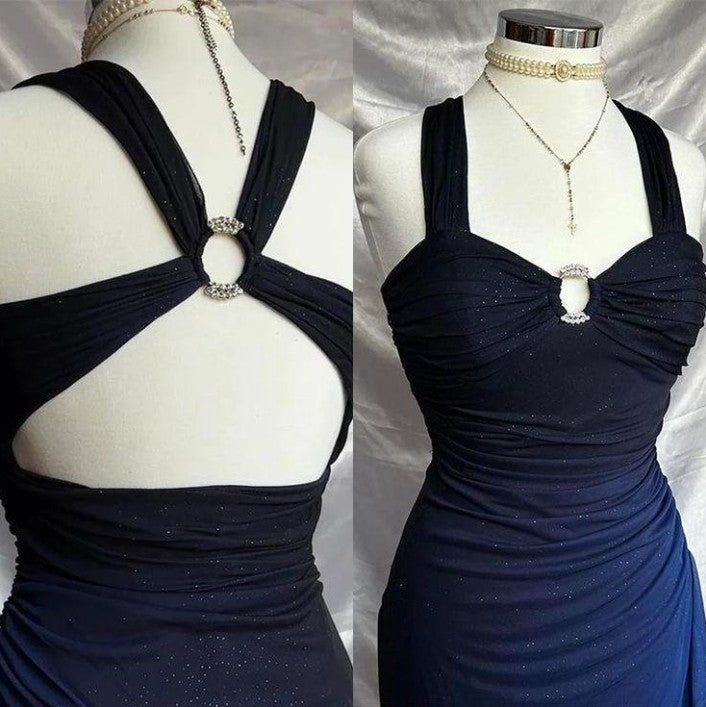 Affordable dresses under $160||Elegant Gradient Navy Blue Sheath Spaghetti Straps Sparkling Chiffon  Prom Dress for Party ED01883