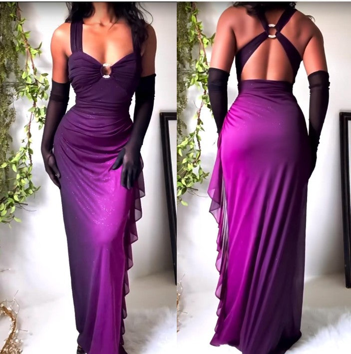 Affordable dresses under $160||Elegant Gradient Navy Blue Sheath Spaghetti Straps Sparkling Chiffon  Prom Dress for Party ED01883