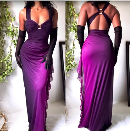 Affordable dresses under $160||Elegant Gradient Navy Blue Sheath Spaghetti Straps Sparkling Chiffon  Prom Dress for Party ED01883