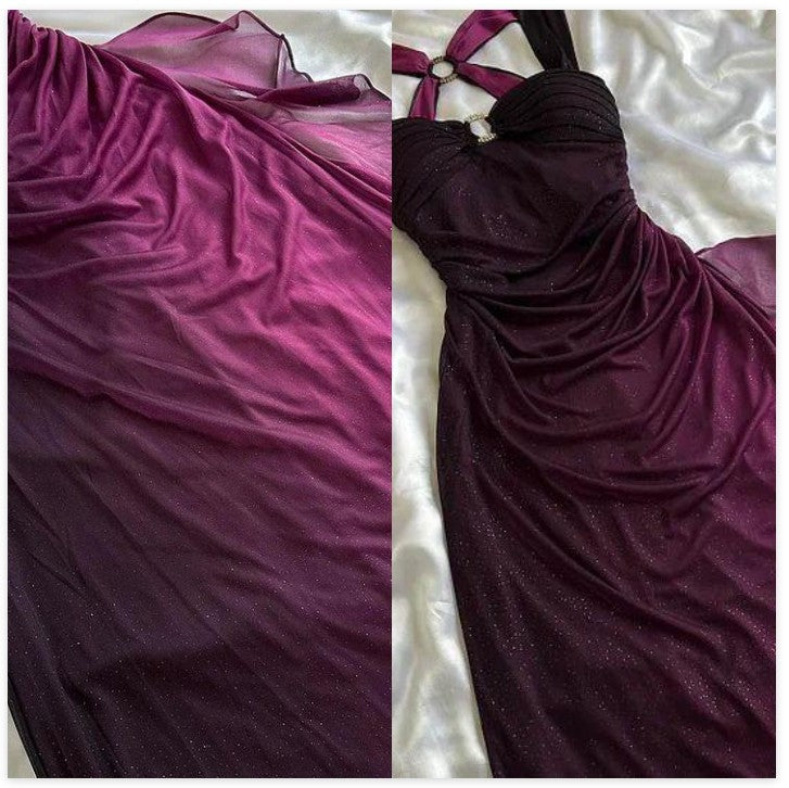 Affordable dresses under $160||Elegant Gradient Navy Blue Sheath Spaghetti Straps Sparkling Chiffon  Prom Dress for Party ED01883