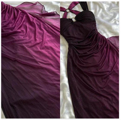 Affordable dresses under $160||Elegant Gradient Navy Blue Sheath Spaghetti Straps Sparkling Chiffon  Prom Dress for Party ED01883