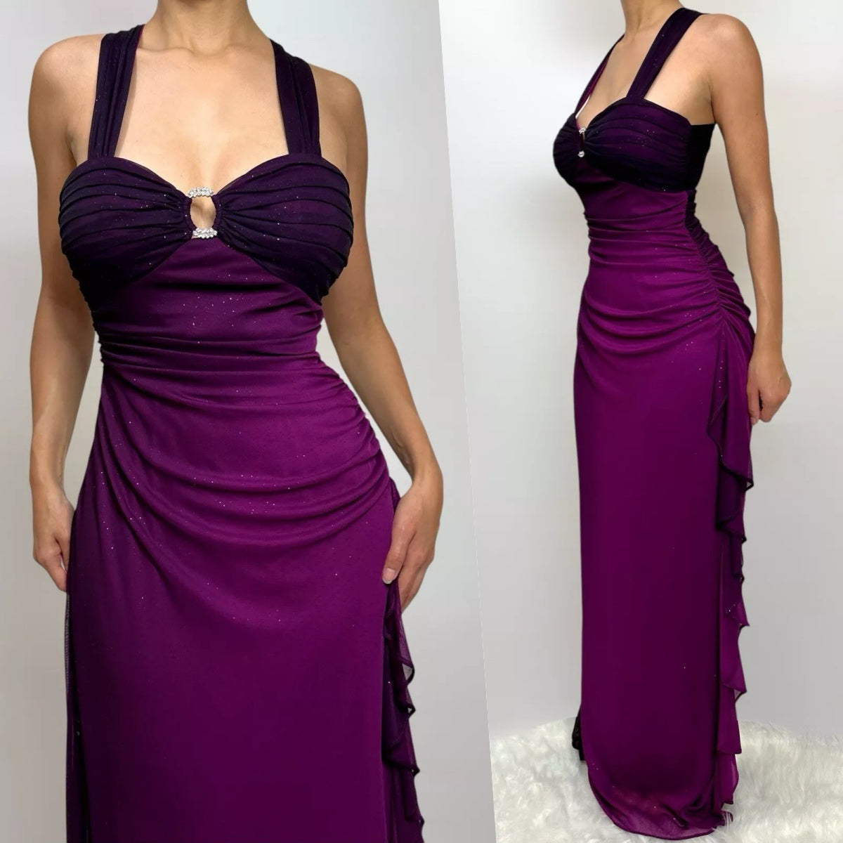 Affordable dresses under $160||Elegant Gradient Navy Blue Sheath Spaghetti Straps Sparkling Chiffon  Prom Dress for Party ED01883