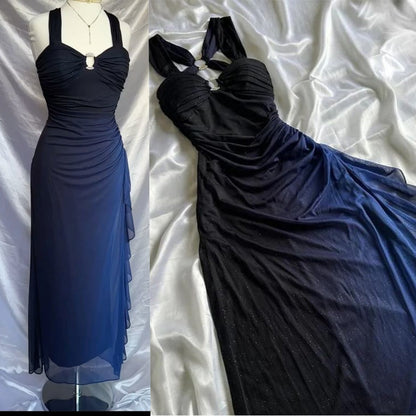 Affordable dresses under $160||Elegant Gradient Navy Blue Sheath Spaghetti Straps Sparkling Chiffon  Prom Dress for Party ED01883